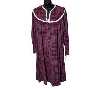 Lanz of Salzburg women’s large plaid flannel nightgown lace ruffle new cottage